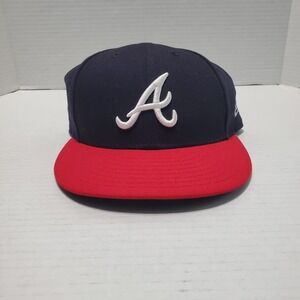 Atlanta Braves Navy Blue New Era 59Fifty Fitted Size 7 1/8‎ Hat Cap